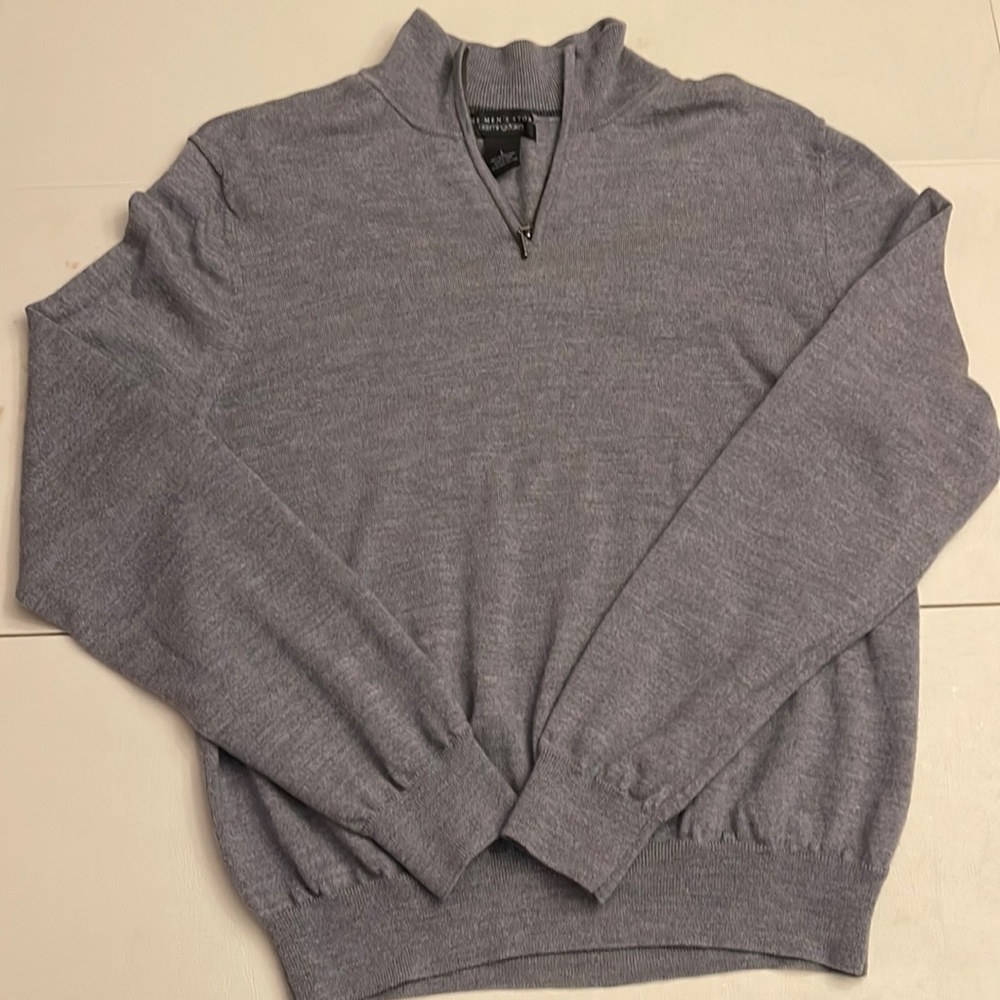 Men’s bloomingdale’s half zip Merino wool sweater.  Size Large.